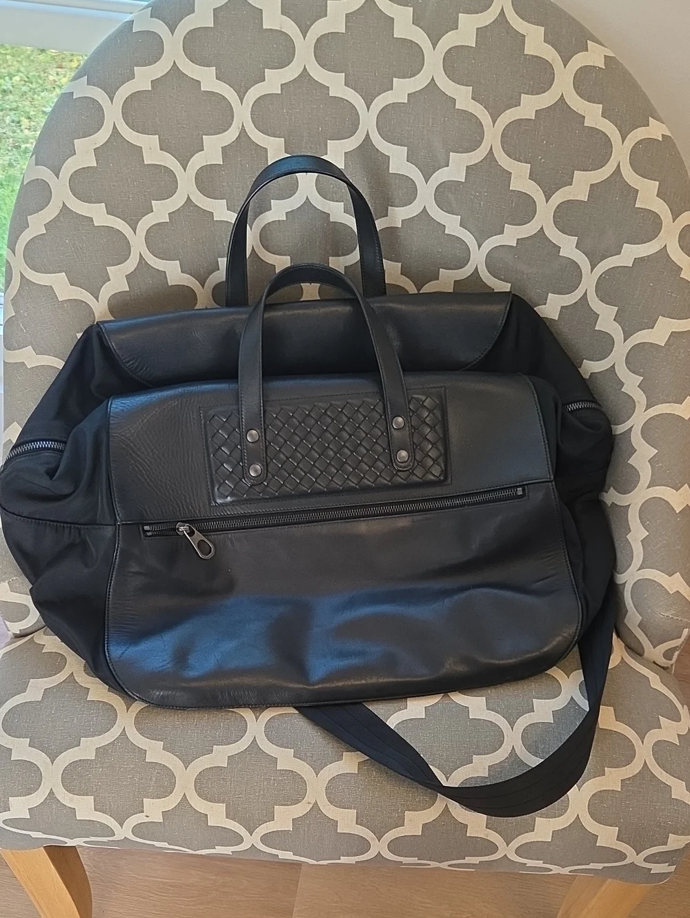Black Men's Bottega Venetta Travel Weekender Bag
